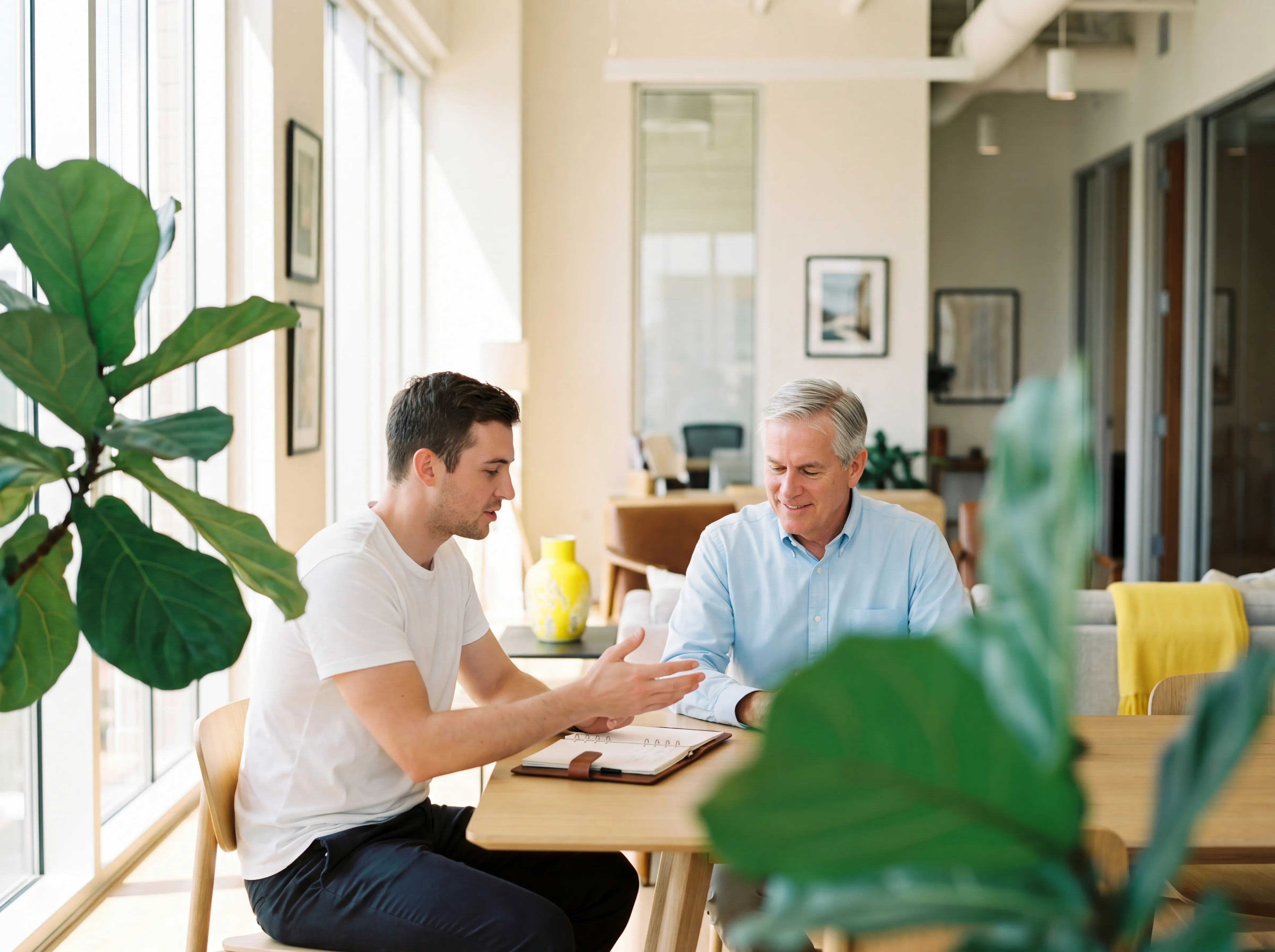 Two men collaborating in modern office